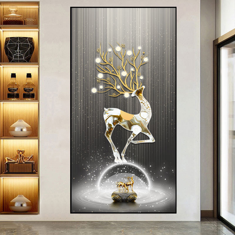 Hallway decorative painting home corridor aisle self-adhesive painting modern light luxury atmosphere living room background wall mural deer Ruyi