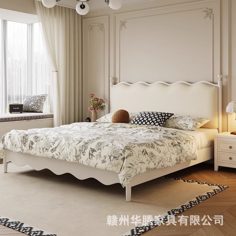 法式复古实木床家用现代简约主卧高端大气双人床中古风轻奢黑色床|undefined