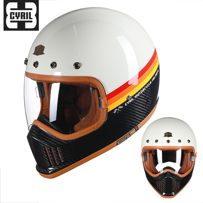 Cyril Celo fibra de carbono casco de la motocicleta casco vintage cuatro estaciones hombres y mujeres motocicleta ultra ligero casco completo f380