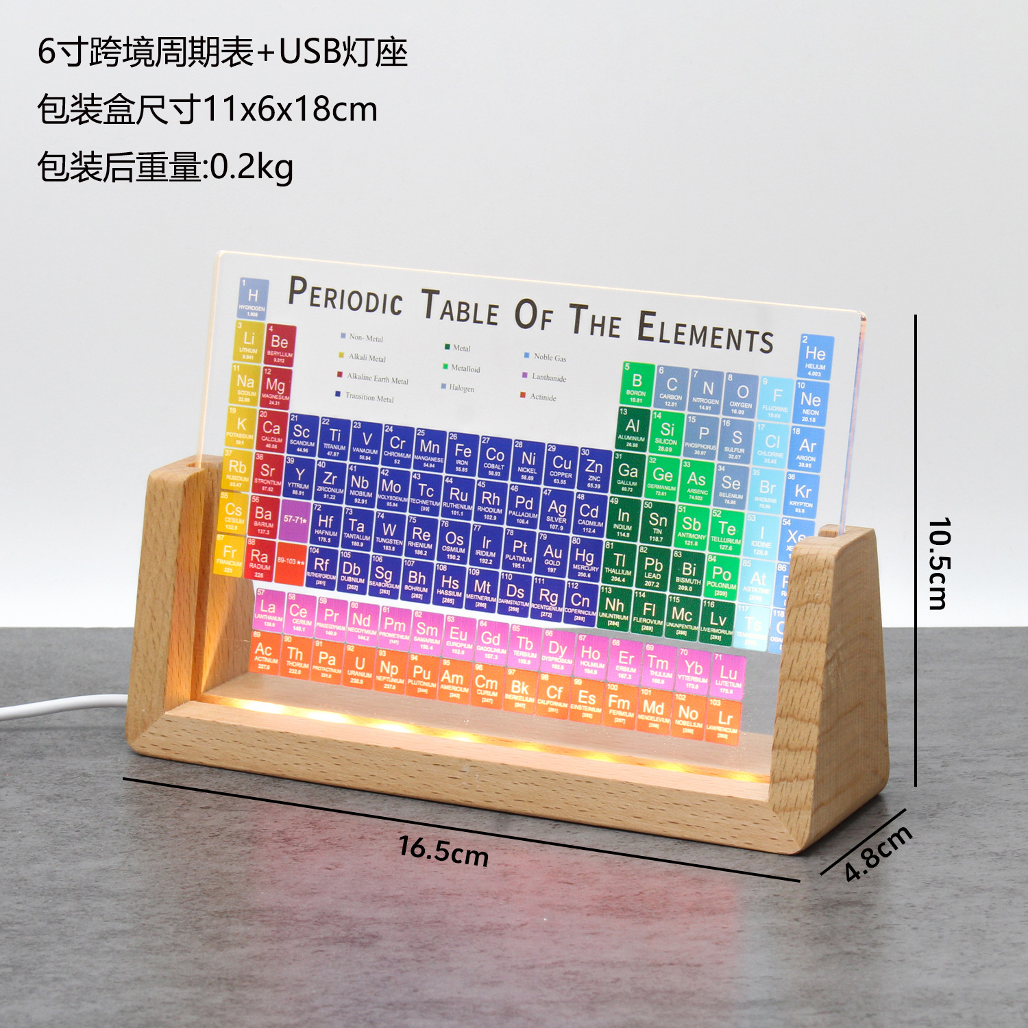 컬러 알파벳 인쇄 주기율표 6inch + USB 조명 받침대