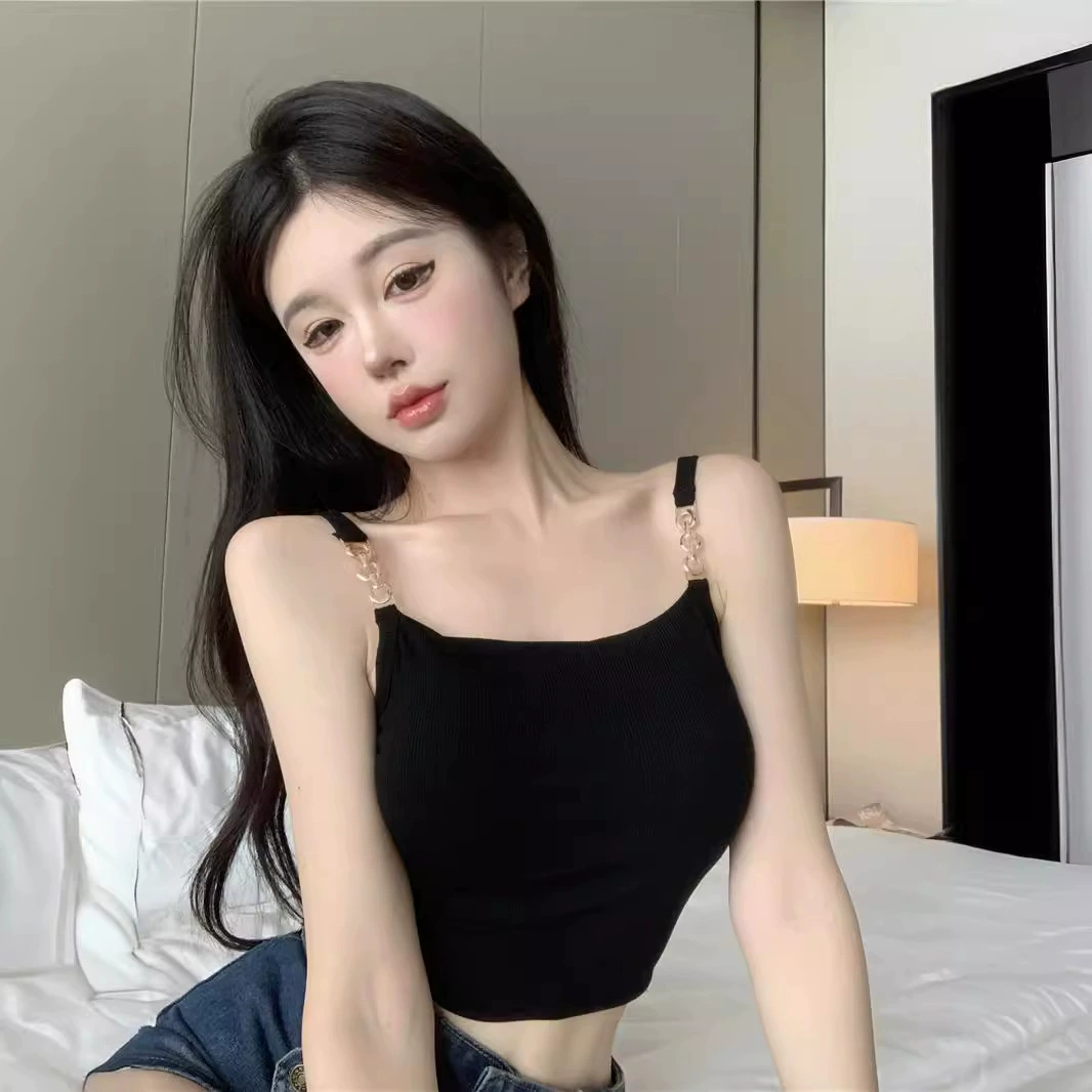 Маленький жилет-камзол во французском стиле с шикарной цепочкой и пряностями для девочек, Женская внутренняя одежда, сексуальный топ без рукавов в американском стиле с нагрудной подкладкой на лето