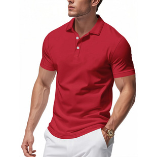 Cross-Border Pure Color Classic Versatile T-Shirt Men's Casual Half-Cardigan Button Short-Sleeved T-Shirt Lapel Polo Shirt Summer