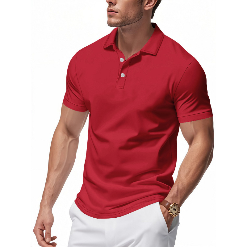 Cross-Border Pure Color Classic Versatile T-Shirt Men's Casual Half-Cardigan Button Short-Sleeved T-Shirt Lapel Polo Shirt Summer Cross-Border Pure Color Classic Versatile T-Shirt Men's Casual Half-Cardigan Button Short-Sleeved T-Shirt Lapel Polo Shirt Summer