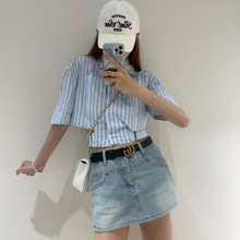 JAC 24夏季新款小众设计感挖剪条纹甜辣小个子独特别致衬衫上衣女