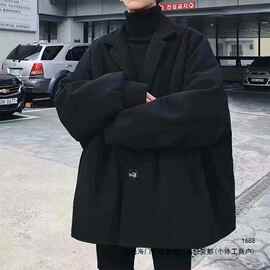 高街风毛呢大衣情侣款中长款呢子外套秋冬季宽松休闲韩版百搭大码
