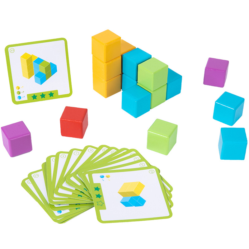 Bloques de construcción de lógica de madera transfronteriza, bloques de pensamiento espacial, bloques de construcción, rompecabezas de entrenamiento de iluminación, juego de entrenamiento de números de educación temprana