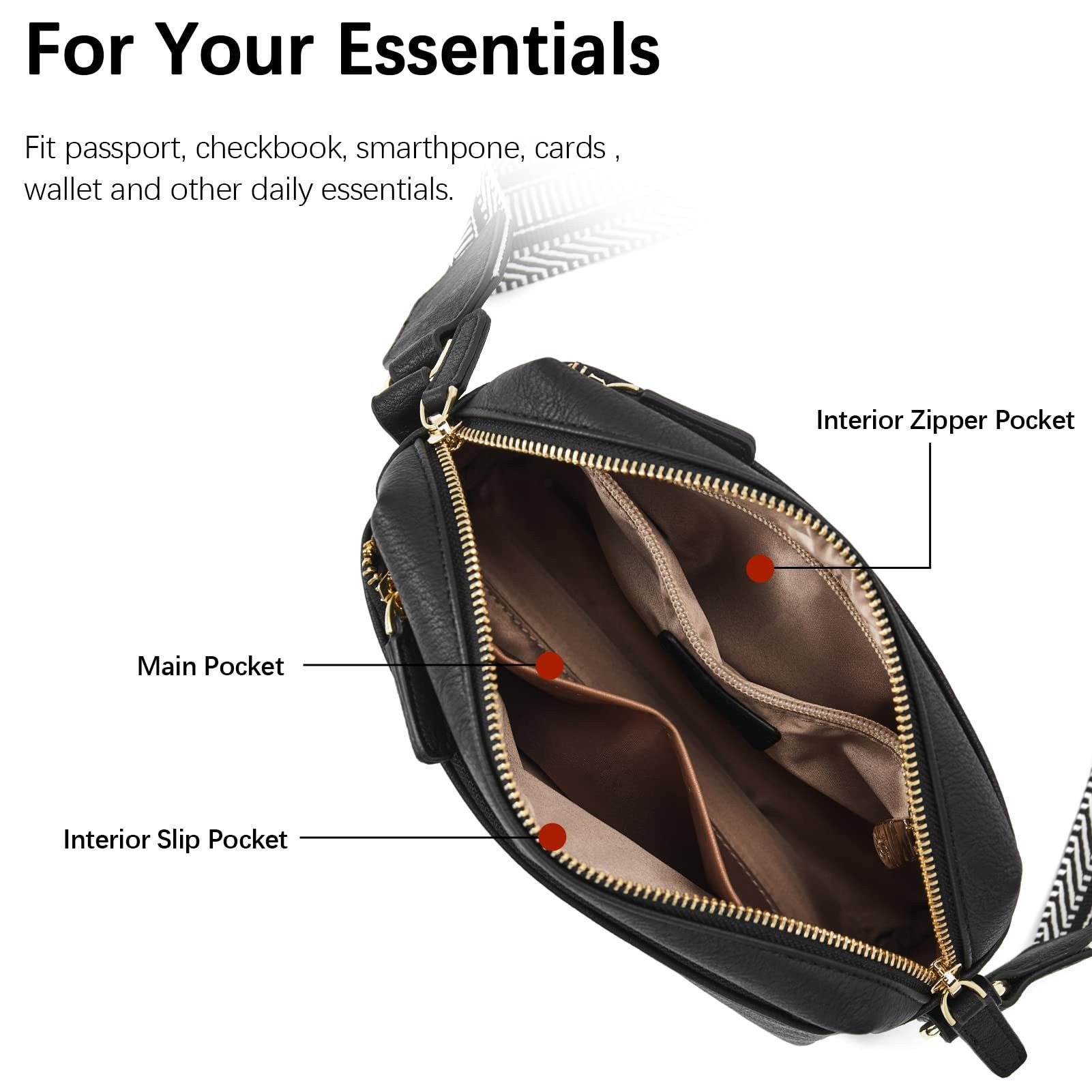 New women's small crossbody bag, three zippered mobile phone newspaper, leather small bag, colored shoulder strap single shoulder bag_voghion.com