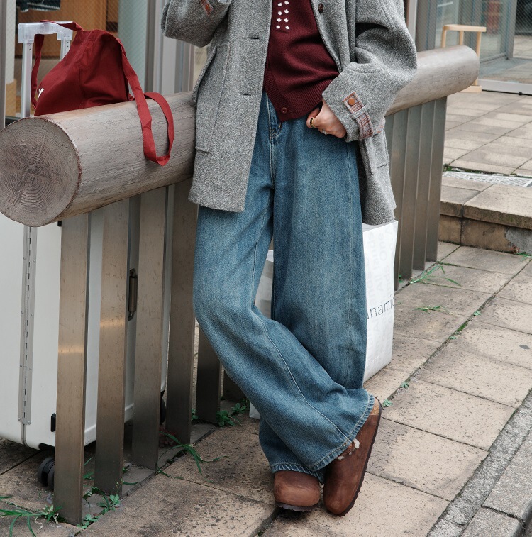 "line drawing" "360-degree good version" bi into the middle waist water wash blue loose straight tube machete jeans