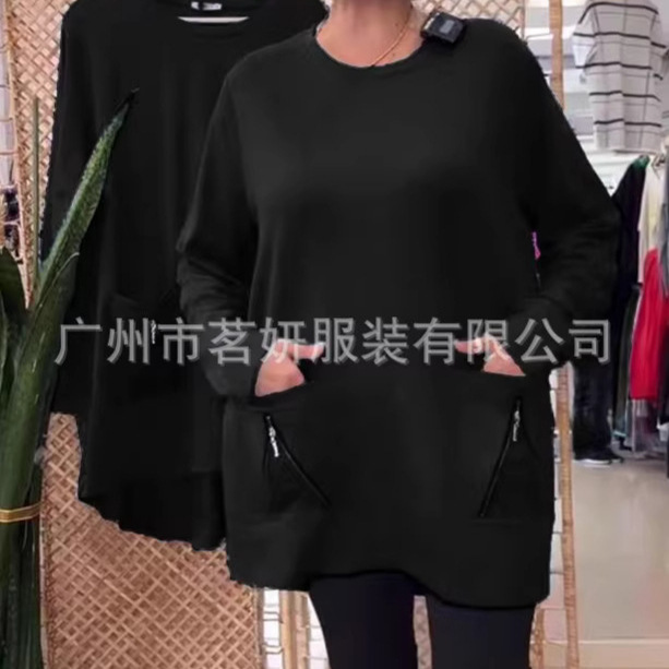 2025欧美亚马逊 速卖通 圆领纯色口袋拉链装饰卫衣 现货