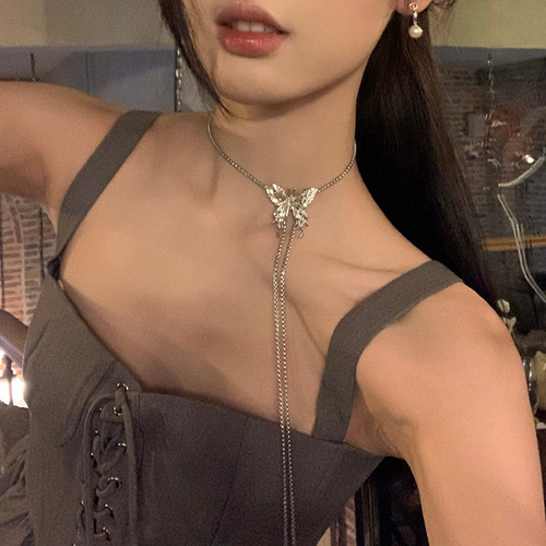 Butterfly tassel long pendant necklace women design sense minority personality simple versatile fashionable sexy hot girl waist chain neck chain