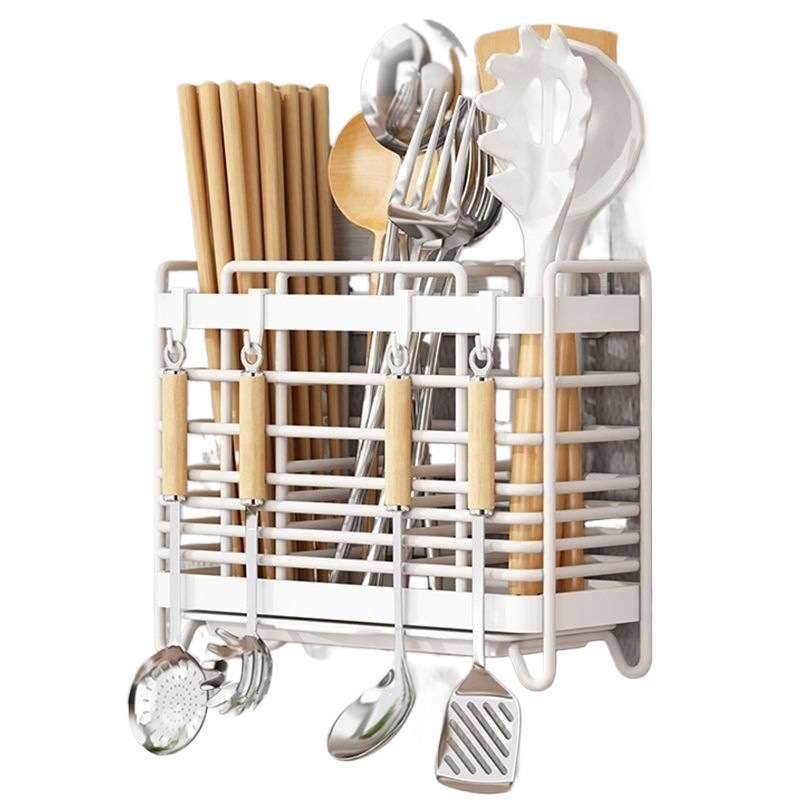 Caja de almacenamiento de palillos, estante de cocina sin instalación integrado de palillos caseros colgados en la pared, estante de agua de palillos, cubiertos de palillos, estante de palillos