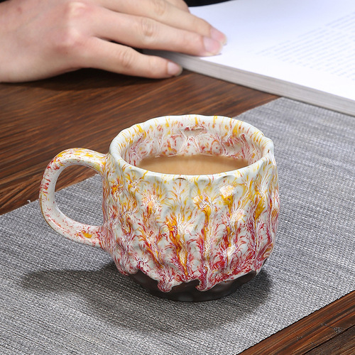 跨境专供锤目纹陶瓷咖啡杯复古窑变马克杯创意茶水杯礼品diy logo