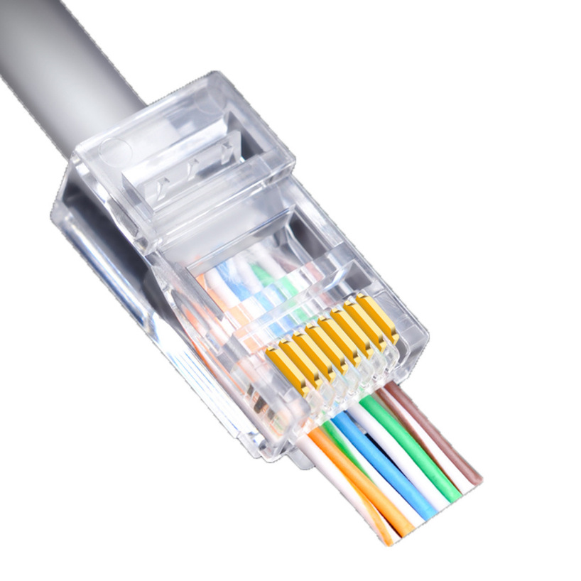 Ultra-cinco RJ45 a través del agujero 8P8C perforado CAT5 sin blindaje de cobre puro chapado en oro cabeza de cristal 100 unidades por caja