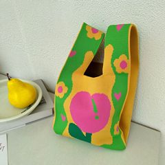 春夏新款韓版小眾設計小清新花朵針織包包女白帶大容量通勤手提包