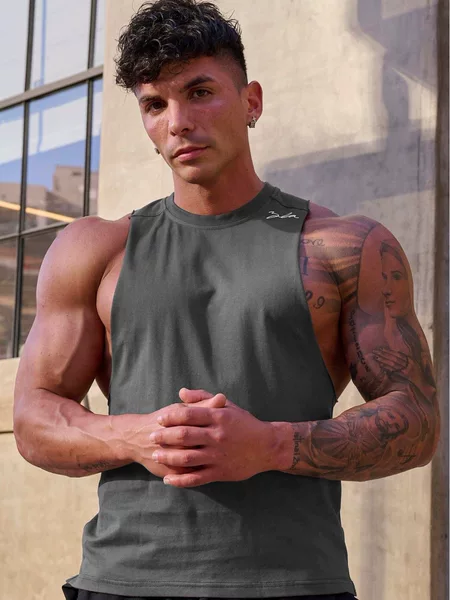 Youngla Men's New Printed Round Neck Sleeveless Sports Vest American Casual Slim Fit Muscle-Enhancing Top