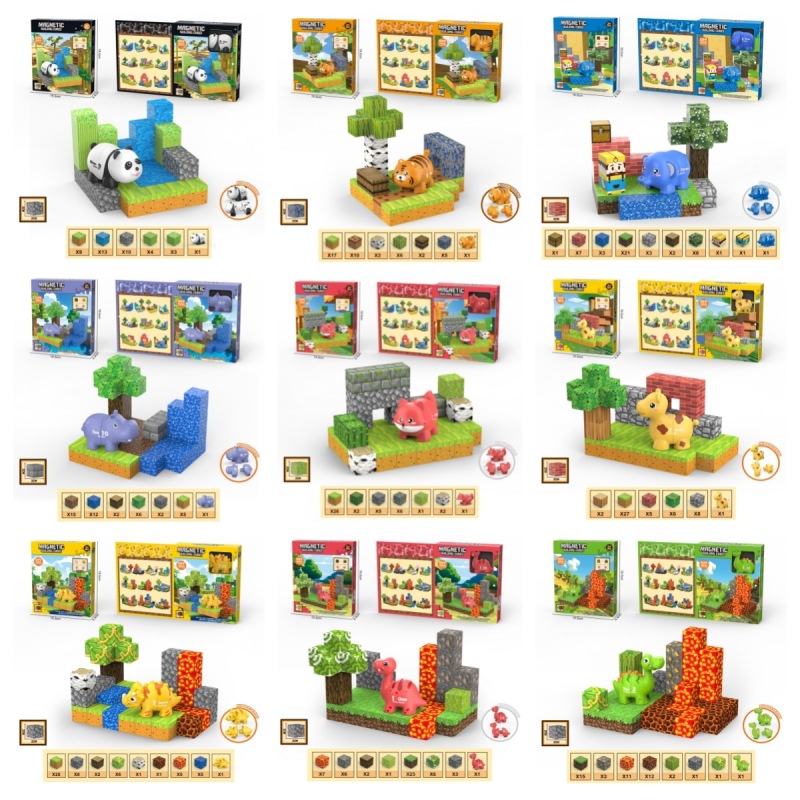 Cross-border New Products DIY Build Magnetic Building Blocks Assembled Scene Model Digital Animal Dinosaur Theme Magnet Building Blocks