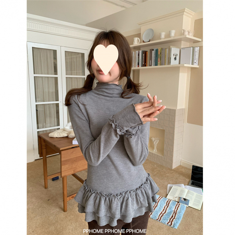 Aerobic-Style Thermal Fleece Versatile Base Layer with Thickened Brushed Lace Half-High Collar Inner Top for Women Aerobic-Style Thermal Fleece Versatile Base Layer with Thickened Brushed Lace Half-High Collar Inner Top for Women