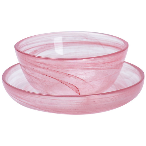 French crystal glass bowl set plate tableware living room household Chinese creative ink fruit salad bowl rice bowl