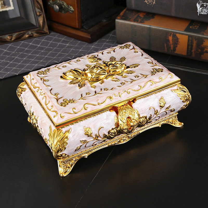Luxury Metal Jewelry Box European-style Palace Jewelry Box Antique Creative Ring Storage Box Jewelry Box Wedding Gift
