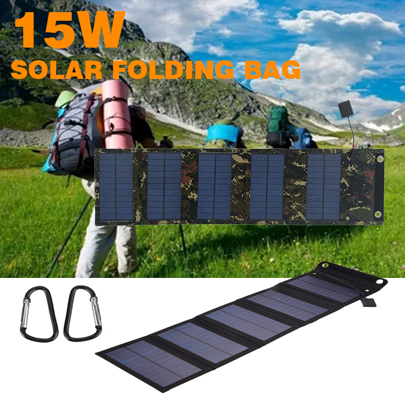 Cross-Border Solar Folding Bag 15W5Vusb Output Portable Solar Panel Outdoor Mountaineering and Camping Style