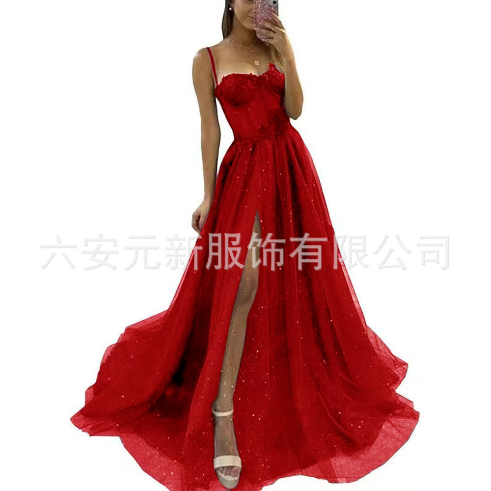Europa y América del comercio exterior Amazon AliExpress deseo sexy nuevo largo elegante sexy negro adelgazamiento split vestido image 2