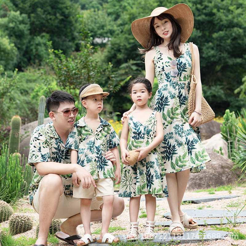 Beach parent-child shirt suit 2024 Summer new style a family of three or four western style mother and daughter dress vacation