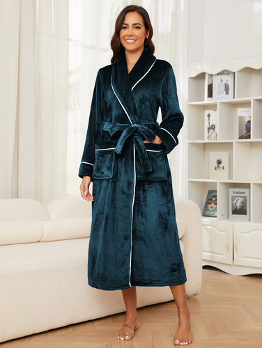 Autumn and Winter Long Plush Flannel Home Wear Men's Plus Size Coral Velvet Robe Women's Couple's Pajamas