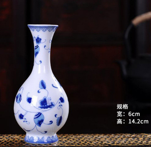 Flores de porcelana azul, vasos de flores de cerámica de lujo ligero, flores de alto nivel, decoración de mesa de comedor de estilo nuevo chino