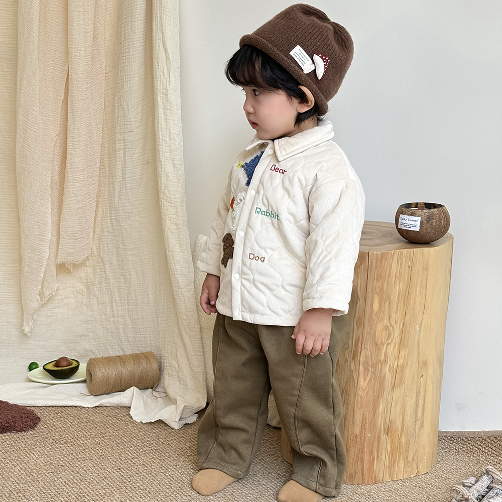 Abrigo cálido engrosado de otoño e invierno para niños Ropa de invierno acolchada linda chaqueta de algodón para bebés más traje de jeans de terciopelo