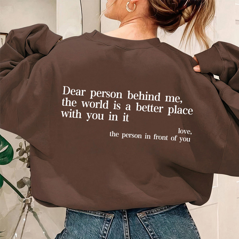 Cross-border Autumn and Winter New Fashion Casual Back Bag Collar fleece-lined Crewneck Letter Printed Sweater Women's Foreign Trade Top