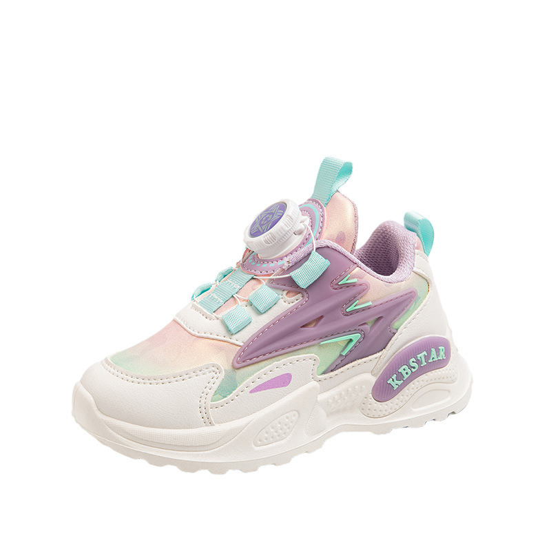 Chaussures de sport pour filles, style coréen, bouton rotatif, idéales pour le printemps et l'automne, en cuir imperméable._voghion.com