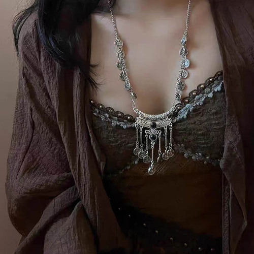 Bohemian Tibetan Style Vintage Tassel Necklace Women's Exotic Accessories Ethnic Style Retro Miao Tribe Necklaces Jewelry