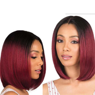 European and American Wigs Dyed Middle Parted Bobo Wigs Export Hot Products Women's Short Straight Hair Black Gradient Burgundy Wigs
