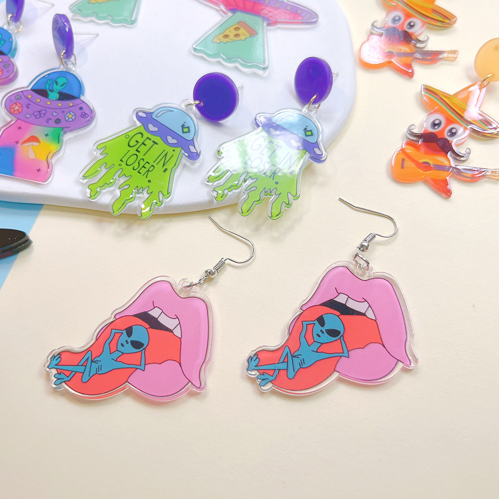Drop Earrings, Earrings, Ear Studs, Ear hook Classification 1 Pair Cartoon Style Alien Ufo Acrylic Women'S Drop Earrings Earrings Ear Studs