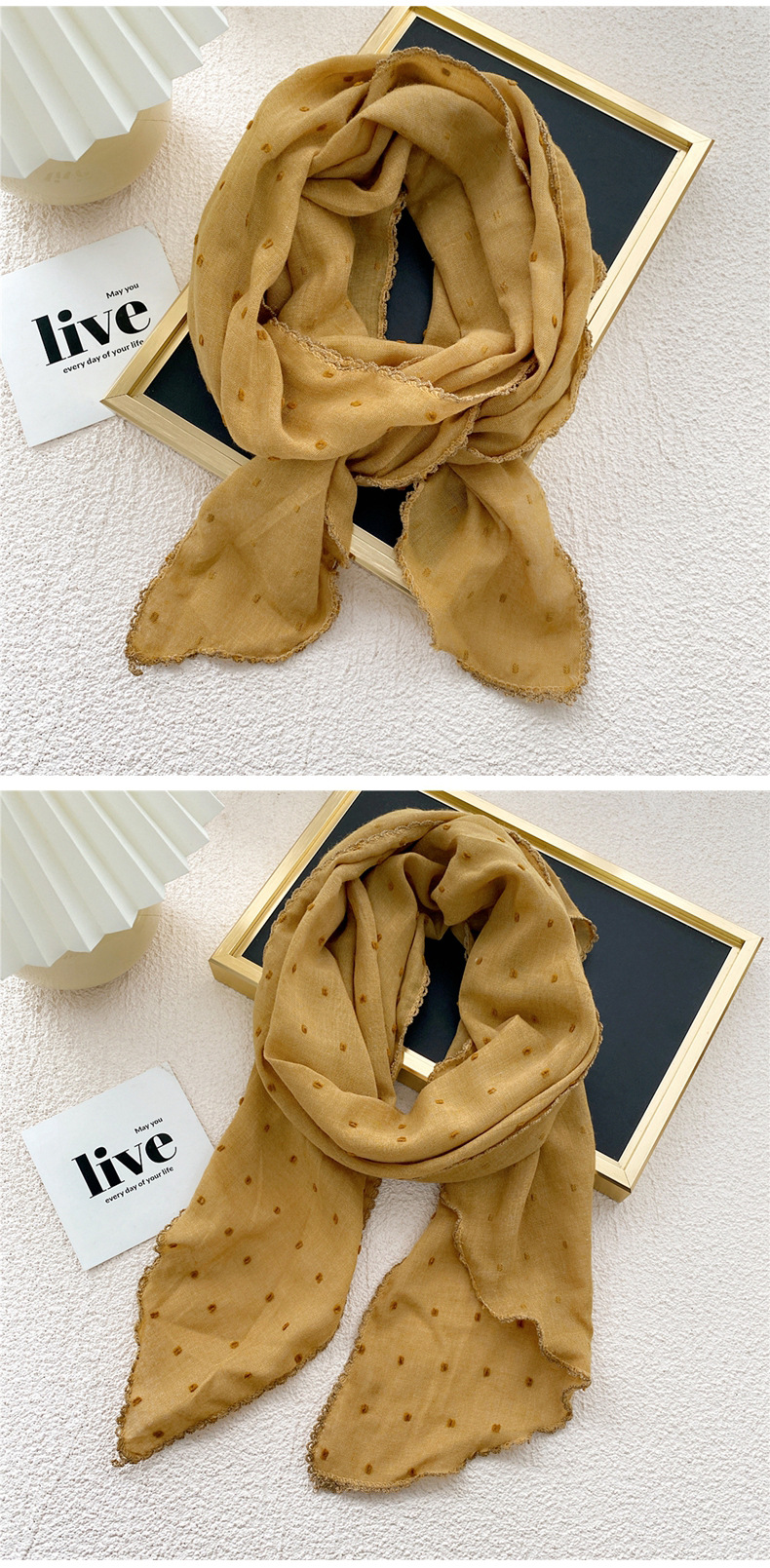 Demi-cercle Coton Et Lin Triangle Foulard Foulard En Soie Foulard De La Mode Coréenne Foulard Foulard Foulard Décoratif display picture 3