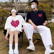 2025新款潮牌设计感爱心T恤一男1女夏季情侣装短袖高级感纯棉半袖