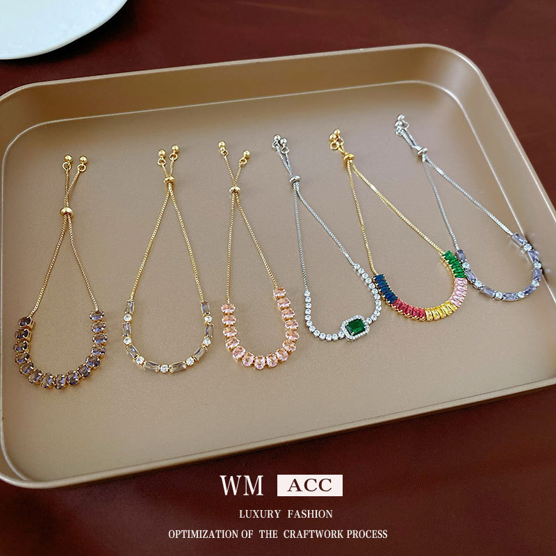 Red Riding Book Same Style Explosive Zircon Bracelet Light Luxury Niche Exquisite High-end Sense Pull-out Adjustable Jewelry Bracelet for Women