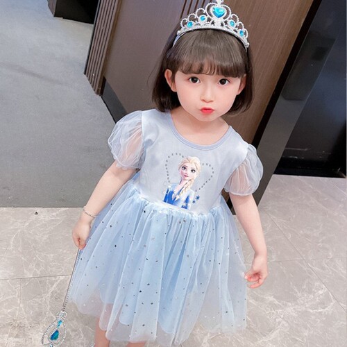 Elsa Princess Dress Frozen Summer Children Rainbow Dress Summer Baby Love Sarah New Girl Dresses