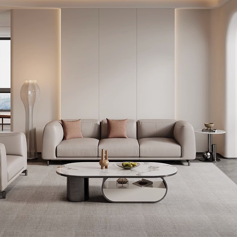 Mesa de té de placa de roca ovalada de lujo de estilo italiano moderna minimalista con cajón creativo apartamento grande y pequeño sala de estar mesa de té en casa