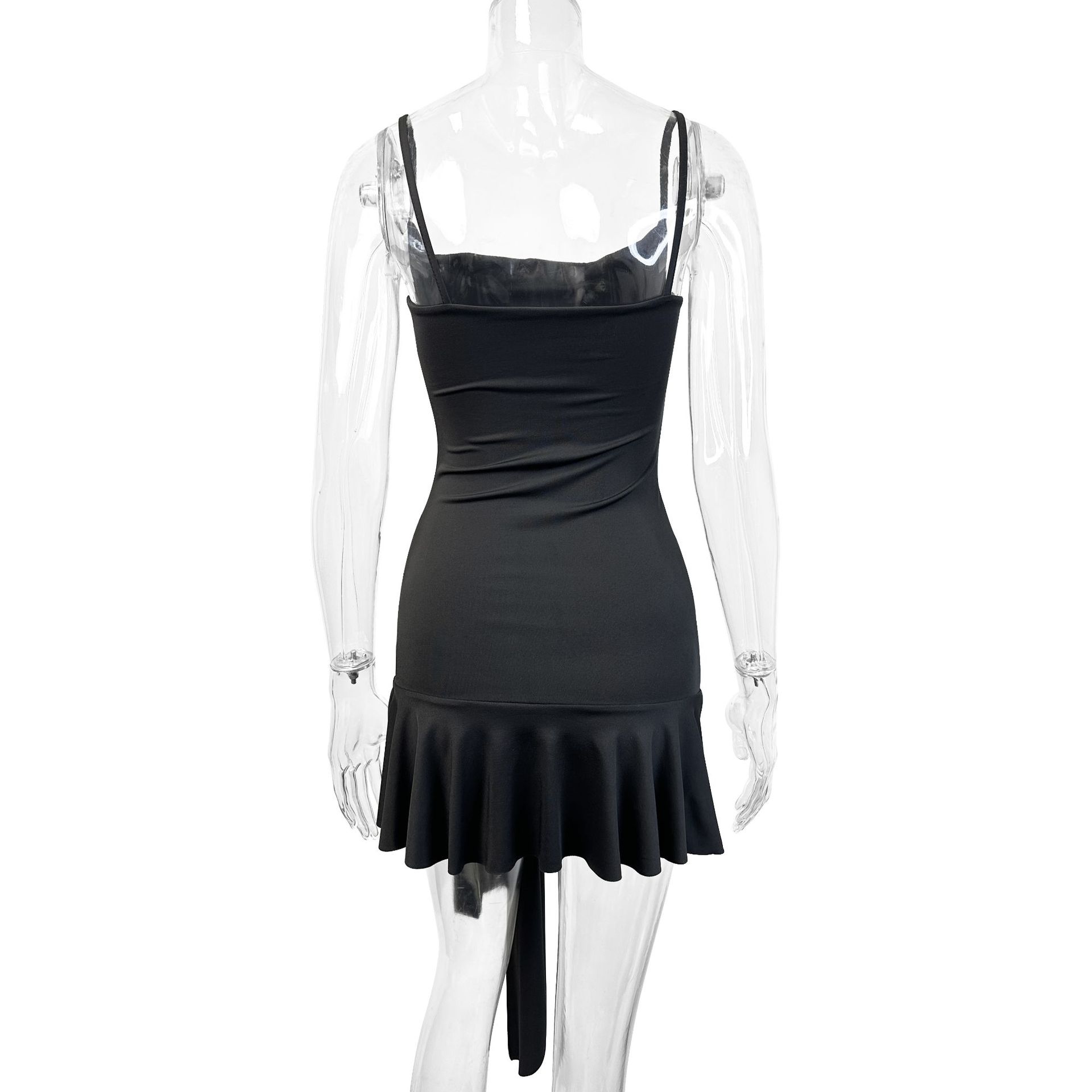 Spring Summer Simple Sexy Solid Color Camisole Slim Fit Tied Dress