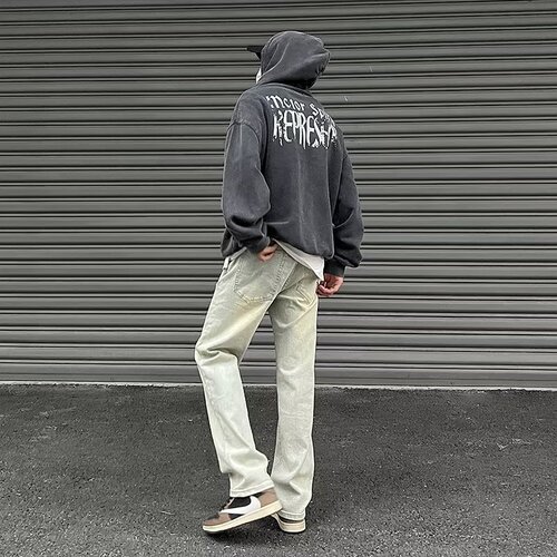 Urban Chic Vibe Pants - High Street American Retro Yellow Clay Denim for Men - Summer Distressed Straight Leg Micro Bell Bottoms