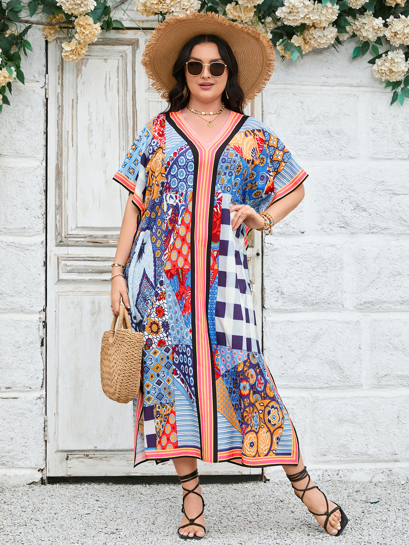 7 colores 2024 transfronteriza nuevo europeo y americano más tamaño vestido playa blusa vacaciones sol protección camisa traje de baño blusa 1d241