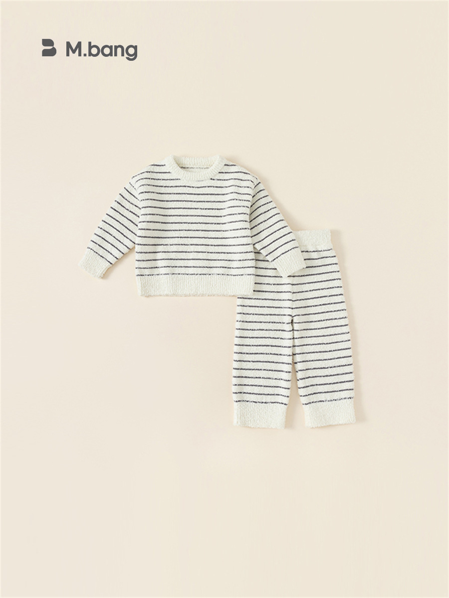 Beibei City Niños traje de otoño e invierno de los niños de dos piezas a rayas casual Home wear pijamas medio terciopelo DT23187