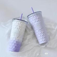 星巴风菱格纹杯子不锈钢保温杯保冷李宇春同款吸管杯批发591ml