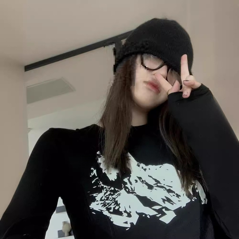 [in stock] Naughty Boy Cool Girl's Snow Mountain T-shirt Women's Long Sleeve Autumn Thin Sunscreen Joker Short