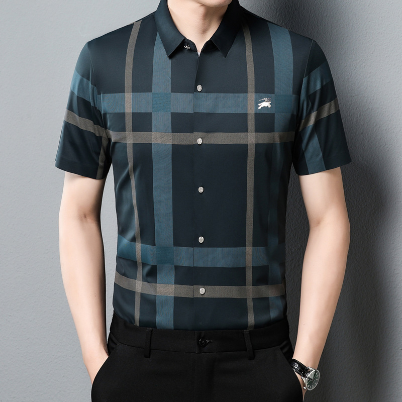 2022 men's live New summer short-sleeved striped shirt Men's Ice Silk Factory wholesale one-piece delivery