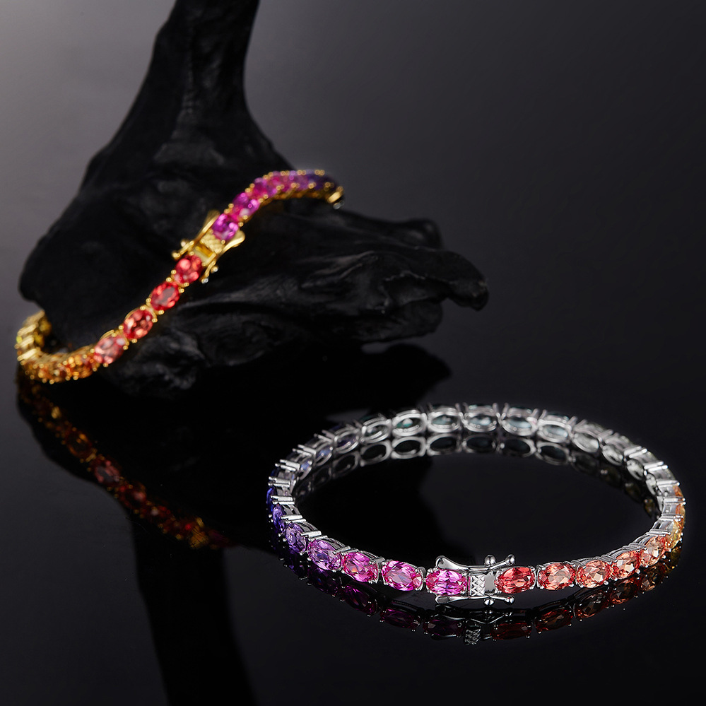 s925 Sterling Silver Cultivated Pink Sapphire Cross-border Bestseller European And American Niche Bracelet Versatile New_voghion.com