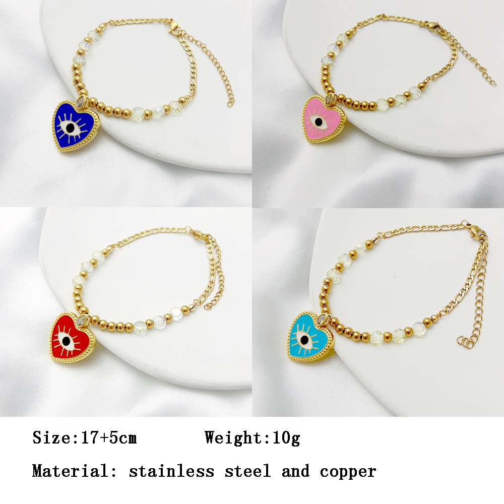 Fashion Devilu0027S Eye Heart Shape Stainless Steel Copper Enamel Bracelets 1 Piece