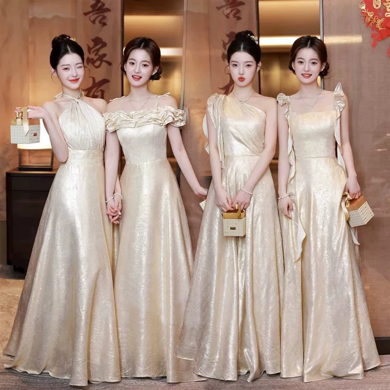 Платья для подружек невесты цвета шампань, новая модель 2026 года, с золотистым оттенком и элегантным стилем, подходят для групп сестер, могут использоваться как вечерние платья для женщин.