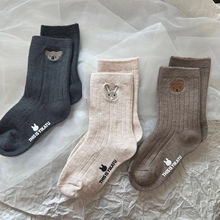 儿童袜子男女童春秋新款袜子刺绣小动物考拉中筒童袜学生宝宝棉袜